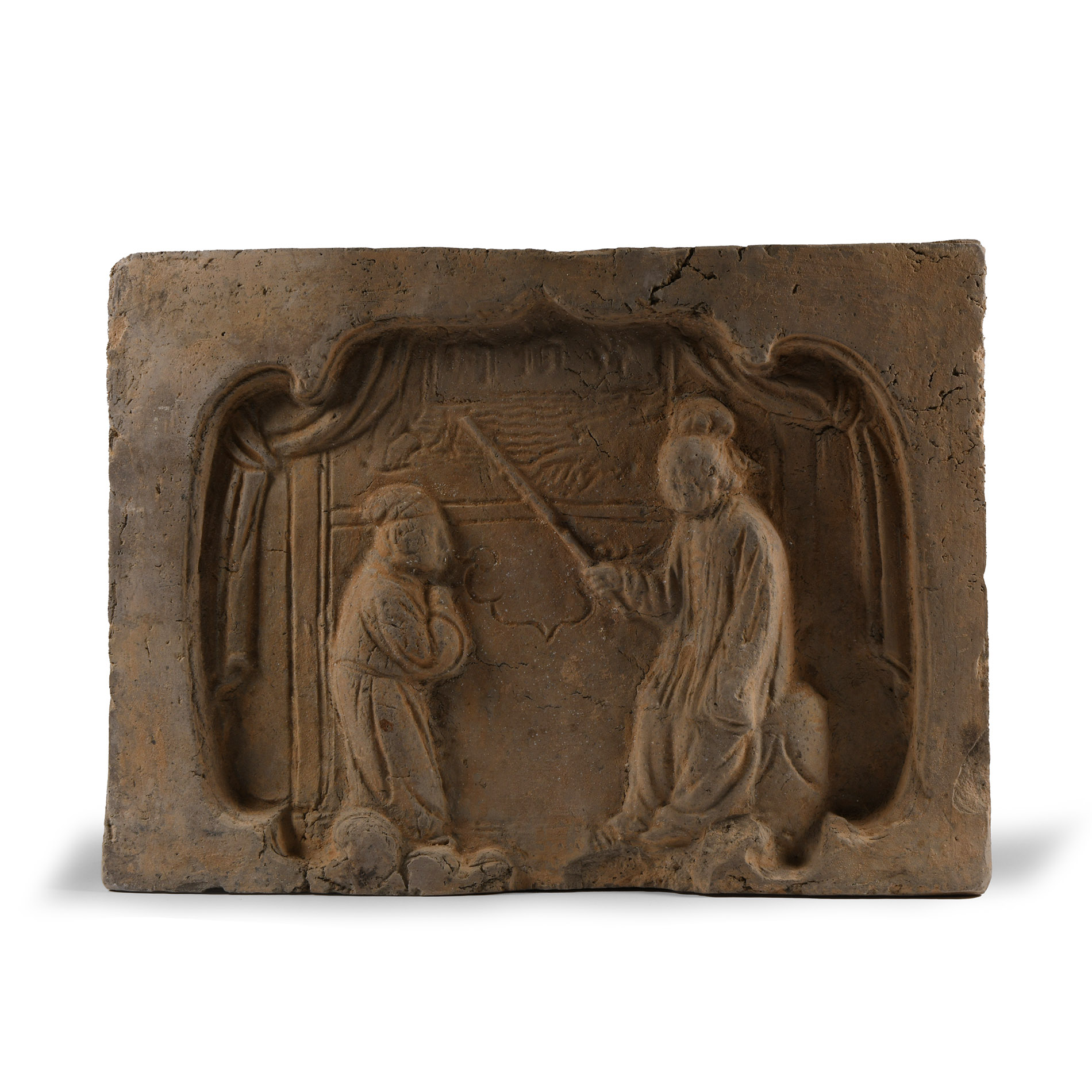 Chinese Song Temple Tile with Figural Scene